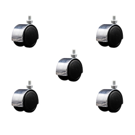 Service Caster 2'' Floor Safe Chrome Hooded Twin Wheel Caster 5/16 Threaded Stem, 5PK SCC-TS02S50D-NYU-BC-5161812-5